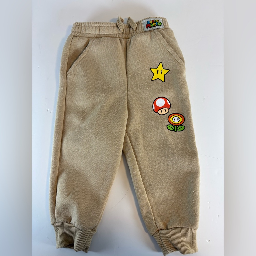 Super Mario Boys Beige Jogger Sweatpants Size 18M Cartoon Graphic